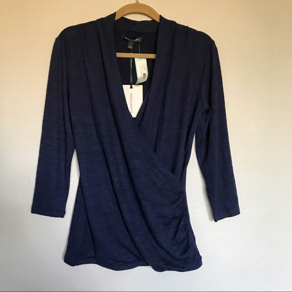 41 hawthorn henri surplice wrap ruched knit top